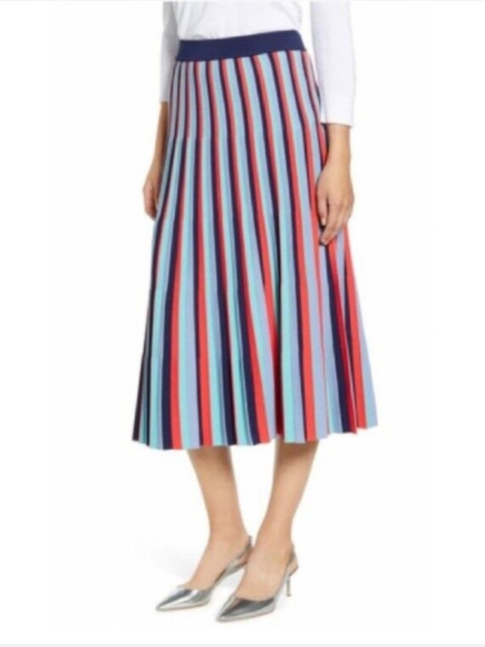 Halogen From Nordstelm Pleated Striped Midi Skirt in Multicolor XS